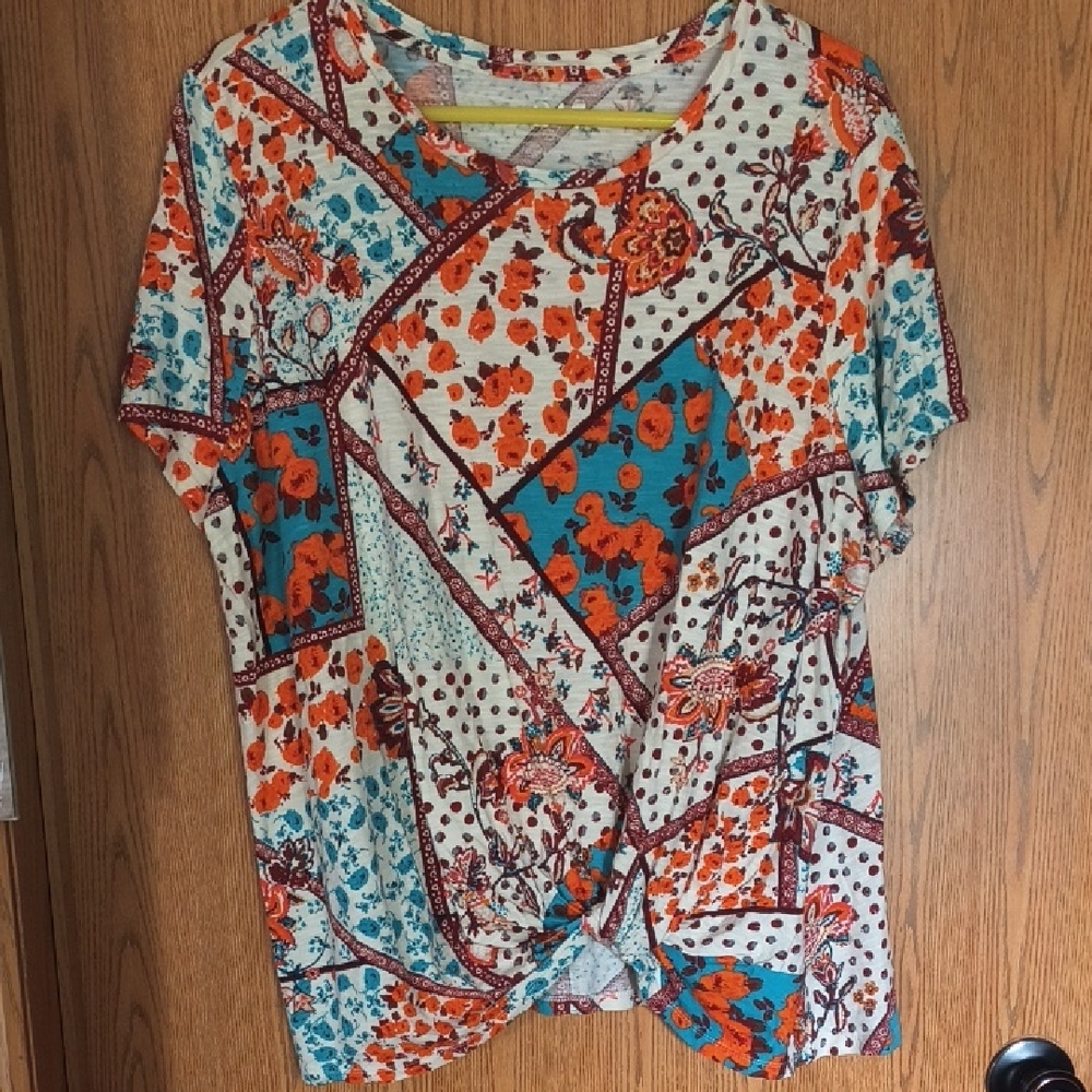 24/7 Comfort Apparel Colorful Patchwork Blouse
